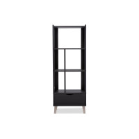 Baxton Studio BC-001-Espresso Kalien Dark Brown Wood Leaning Bookcase with Display Shelves and One Drawer